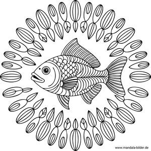 Fisch Tier-Mandala Ausmalbild kostenlos drucken