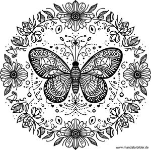 Mandala Ausmalbild Schmetterling Blumen ausmalen