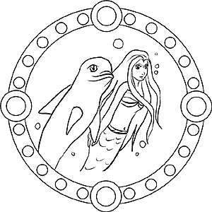 Mandala mit einer Meerjungfrau und einem Delfin