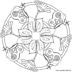 Mandala Ausmalbild - Blumen Schmetterling Natur