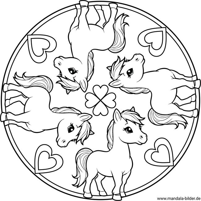 Kinder Mandala mit vier Pferden
