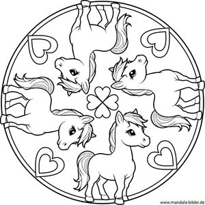 Mädchen Mandala mit vier Pferden