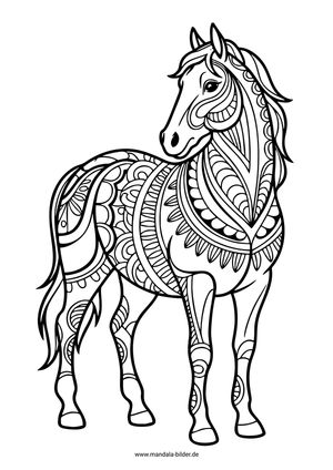 Pferd mit Mandalas als Malbild für Erwachsene zum Malen