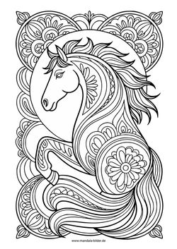 Pferd mit Mandalas kunstvolle Malvorlage für Erwachsene gratis