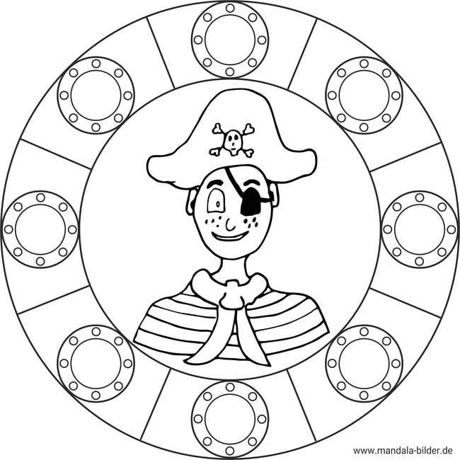 Mandala - Pirat mit Augenklappe der aus einem Bullauge sieht