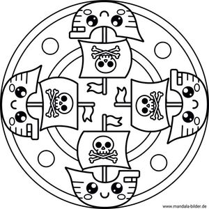 Piratenschiff Kawaii Mandala für Kinder