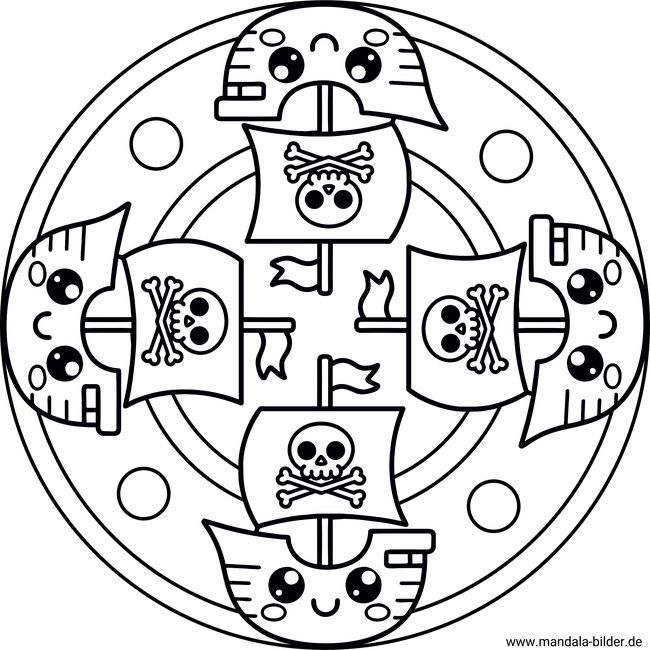 Piratenschiff Kawaii-Mandala