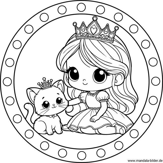Mandala Ausmalbild Prinzessin Katze