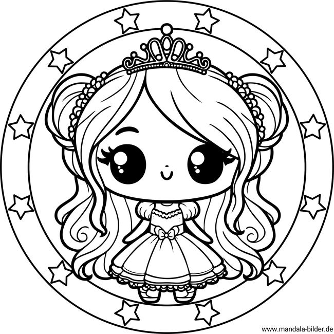 Mandala Ausmalbild Prinzessin Kawaii