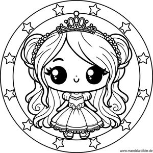 Mandala Ausmalbild Prinzessin zum Malen und Drucken