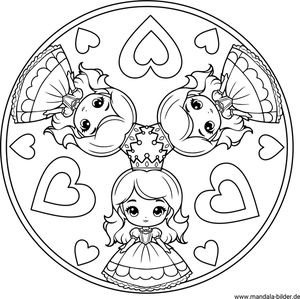 Mandala mit drei Prinzessinnen zum Ausmalen