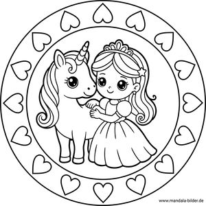 Mandala Prinzessin Einhorn gratis drucken