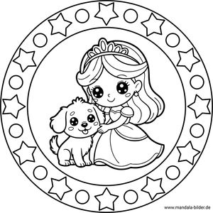 Mandala Prinzessin und ihr Hund kostenlos ausdrucken