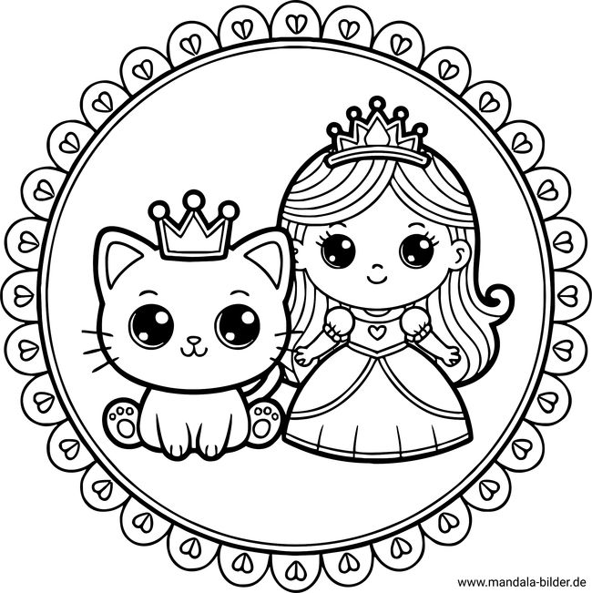 Prinzessin mit Katze Mädchen-Mandala