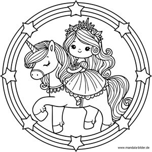 Prinzessin reitet auf einem Einhorn Mandala