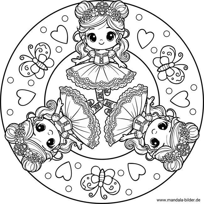 Prinzessin Schmetterlinge Mandala Ausmalbild