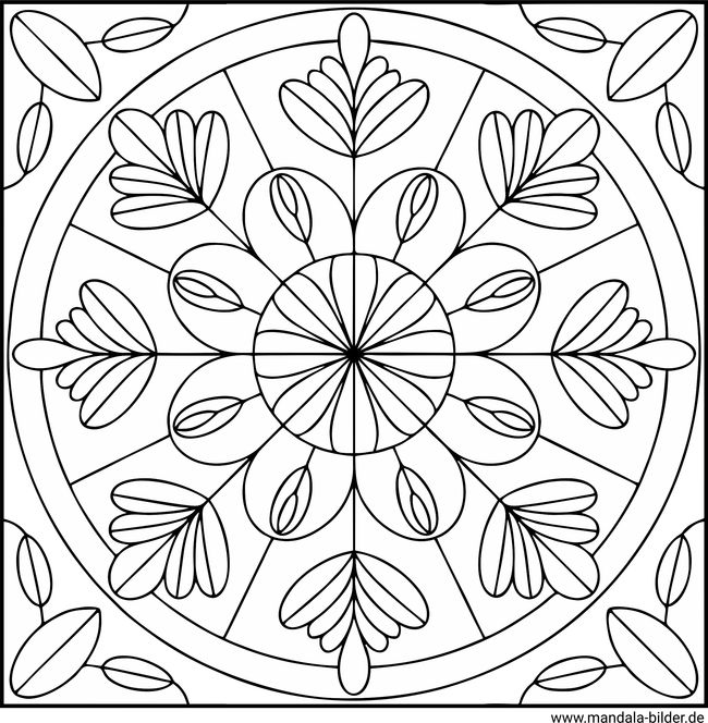 Quadratisches Mandala zum kostenlosen Ausdrucken