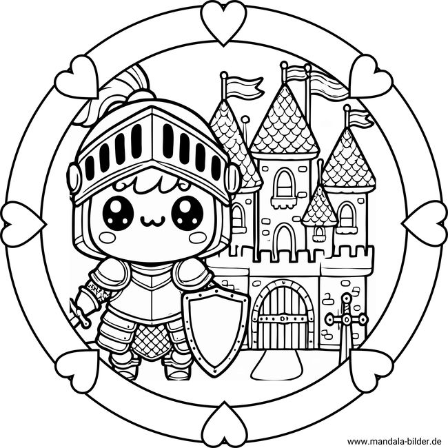 Mandala Ausmalbild Ritter und Ritterburg