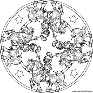Ritter mit Pferd Mandala Ausmalbild kostenlos