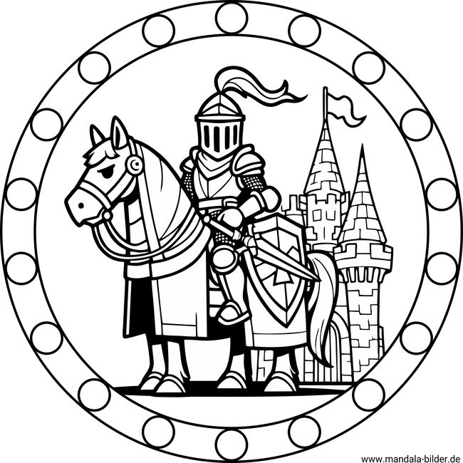 Ritter Ritterburg Mandala-Ausmalbild