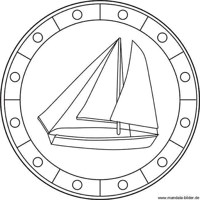 Segelboot als Mandala Ausmalbild zum Ausdrucken