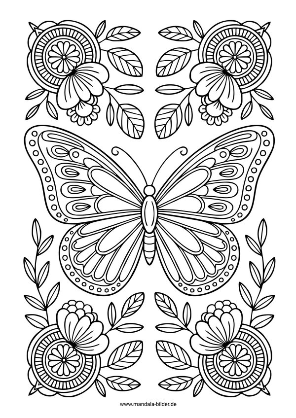 Mandala Schmetterling mit Blumen für Erwachsene