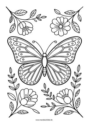Schmetterling und Blumen als kostenlose PDF-Vorlage