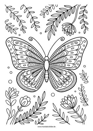 Schmetterling Natur und Blumen Mandala Ausmalbild Erwachsene