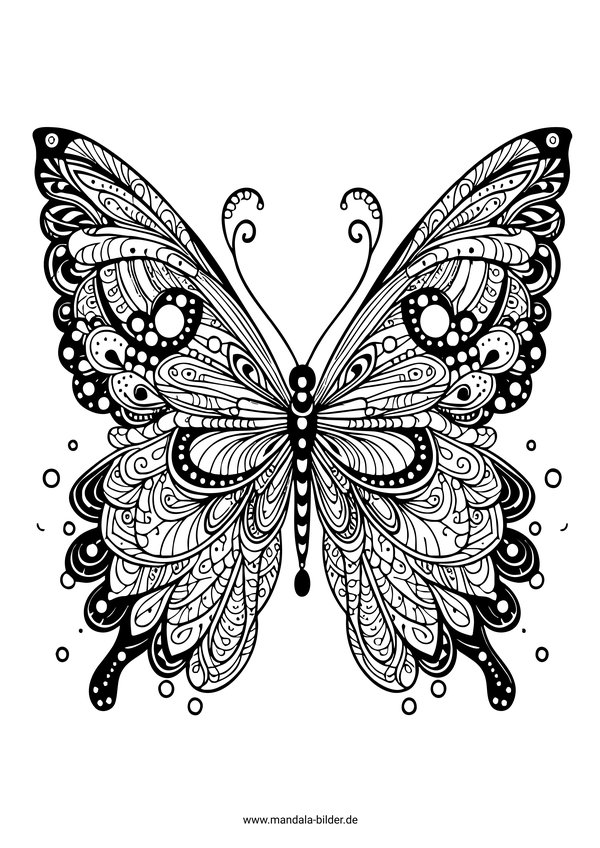 Schmetterling schwarz weiß Mandala Ausmalbild