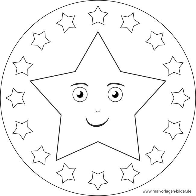 Mandala Stern mit Gesicht zum Ausmalen