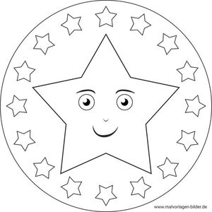 Stern mit Gesicht Mandala Malvorlagen zum Ausdrucken