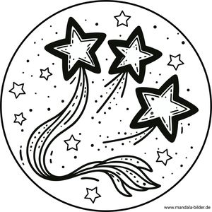 Sterne mit Schweif Mandala Kinder ausmalen