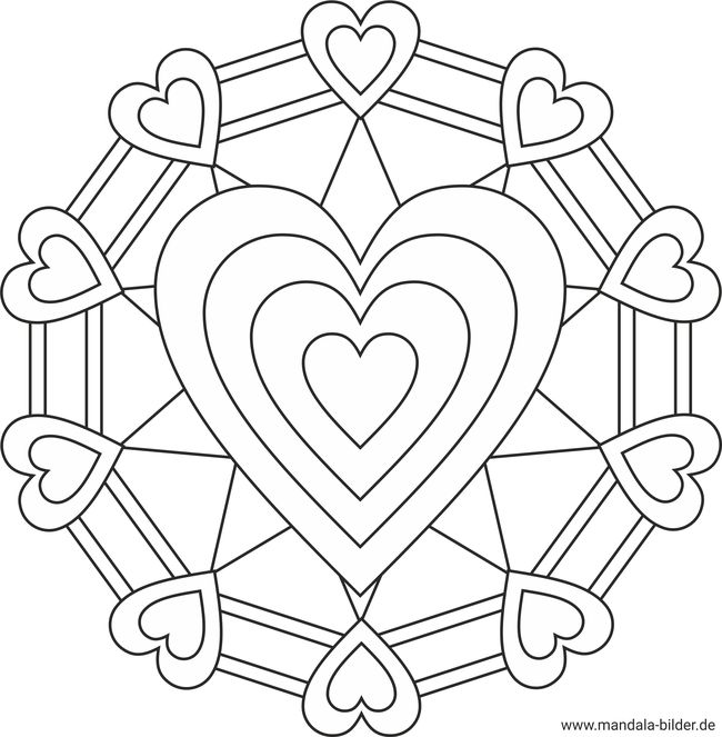 Mandala Ausmalbild grosses Herz ausdrucken