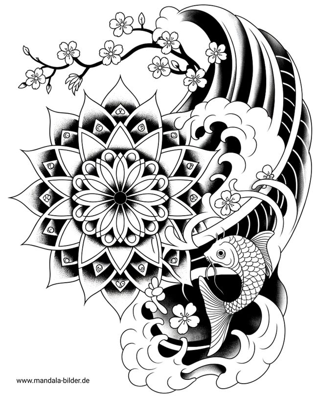 Japanische Tattoo-Vorlage schwarz weiß