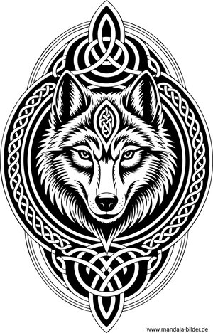 Keltisches Tattoo mit einem Wolf schwarz-weiss