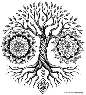 kostenlose Tattoo-Vorlage Lebensbaum mit Mandalas