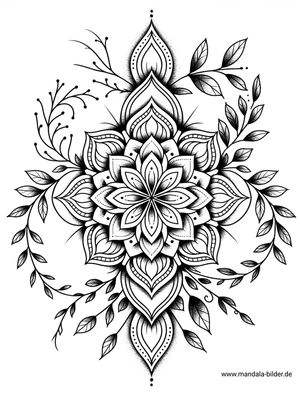 Kostenlose Tattoo Vorlage Mandala mit wunderschönen Ranken