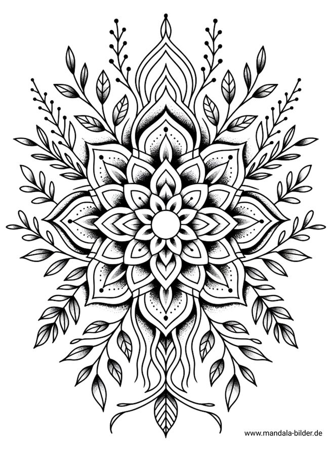 Tattoo Vorlage Mandala mit Blättern