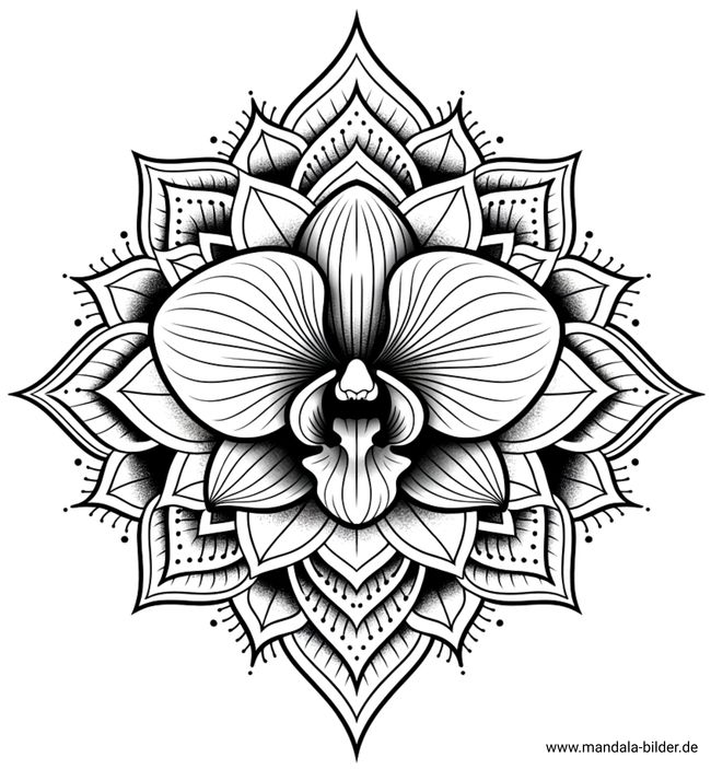 Tattoo Vorlage Mandala mit einer Orchidee