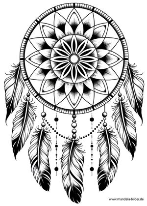 Tattoo-Vorlage Mandala Traumfänger mit Federn
