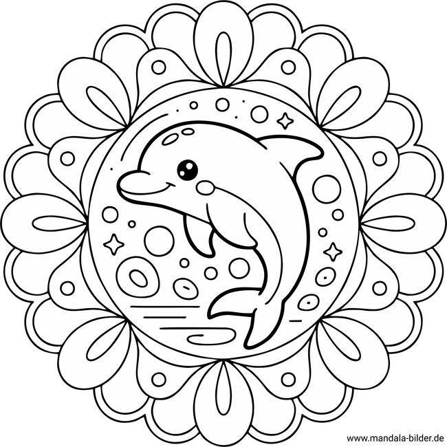 Delfin Mandala-Ausmalbild für Kinder