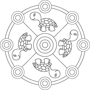 Mandala Ausmalbild mit vier Schildkröten