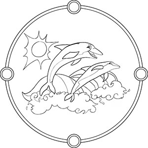 Mandala Ausmalbild mit zwei Delfinen