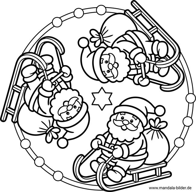 Ausmalbild Mandala Weihnachtsmann Schlitten
