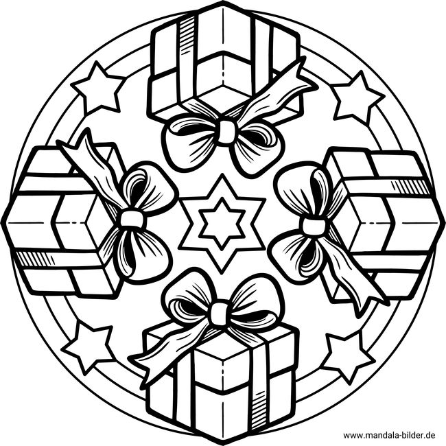 Geschenk mit Schleife Mandala Ausmalbild