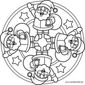 Mandala Malvorlage Weihnachtsmann für Kinder zum Ausmalen