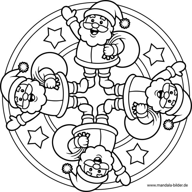 Kinder Mandala-Malvorlage Weihnachtsmann