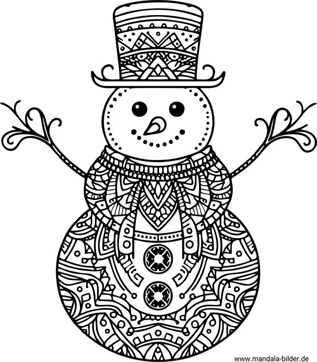Schneemann Winter Mandala-Ausmalbild für Erwachsene