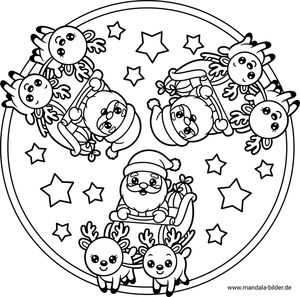 Weihnachtsmann Rentiere Mandala Ausmalbild