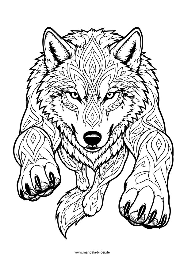 Wolf im Sprung Ausmalbild Erwachsene